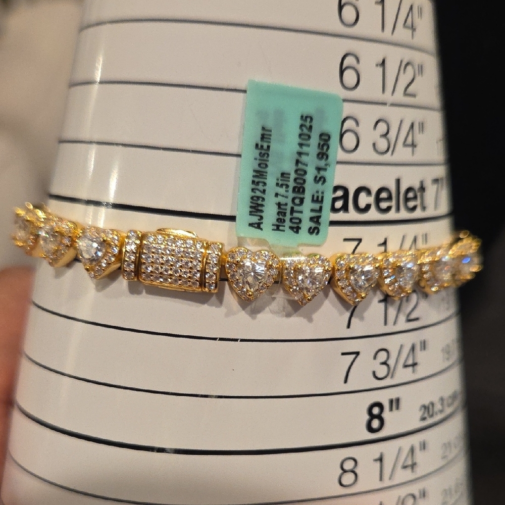 Gold and Sterling Silver Heart Moissanite Bracelet - Picture 4 of 4